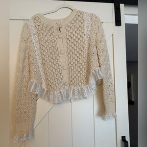 Cream Lace Trim Cardigan